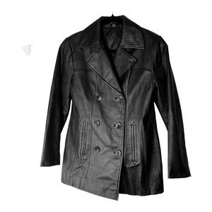 Jacqueline Ferrar Black Leather Jacket‎ Double Breasted Size Small